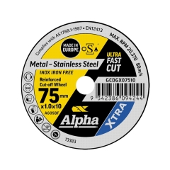 Alpha SGS XTRA Cutting Disc: 75mm x 1.0mm x 10mm - Each